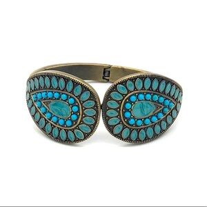 Boho Brass and Turquoise Hinge Bracelet